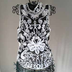 Black sheer with Appliqué blouse